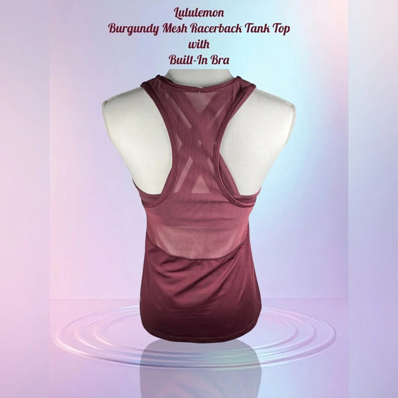 Lululemon | Burgundy Mesh Racerback Tank Top with Built-In Bra - Picture 3 of 6